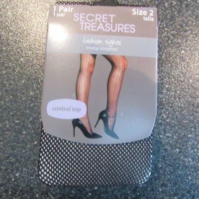 New Secret Treasures Fashion Tights Size 2 Black Control Top 1 Pair